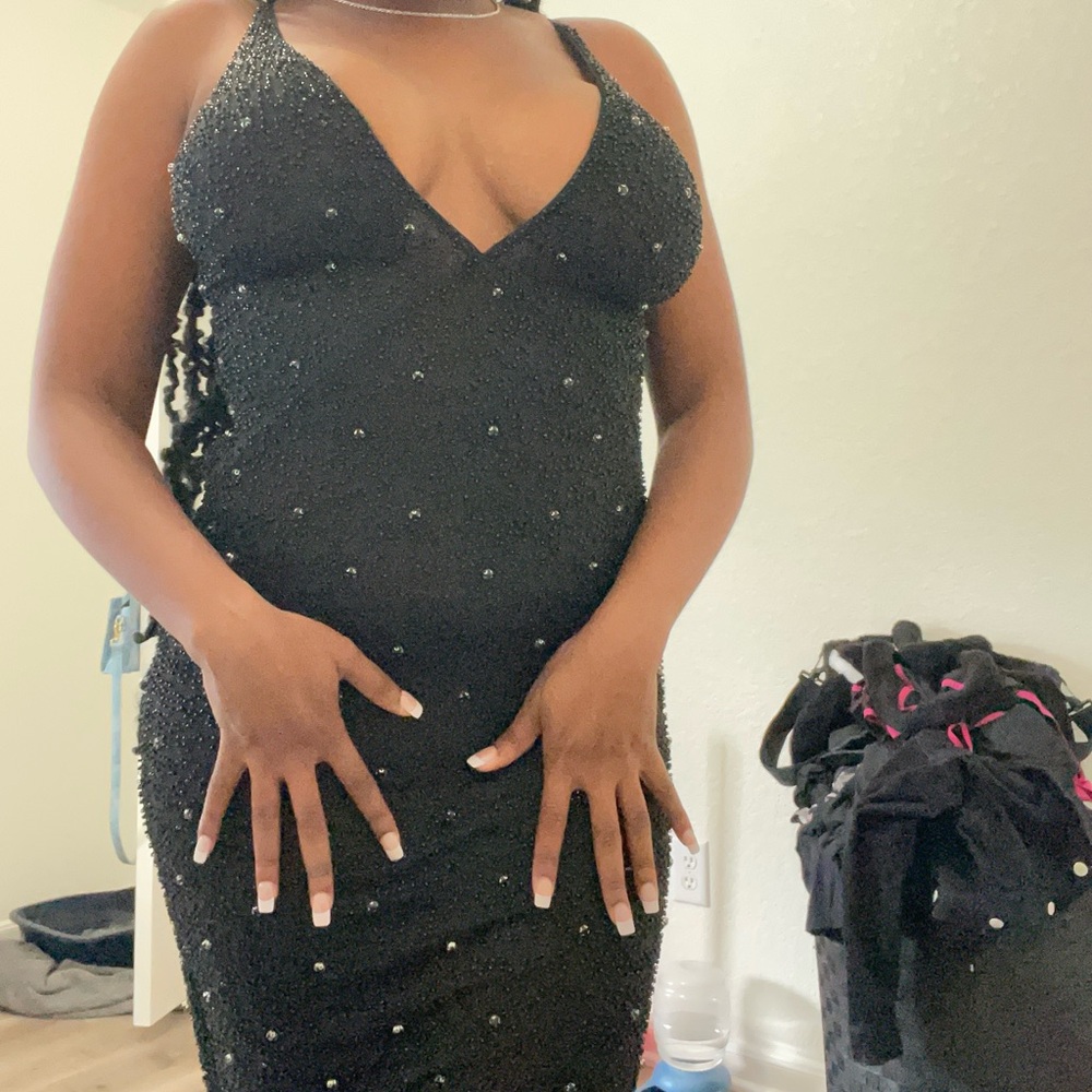 OhPolly Embellished Black Long Dress perfect for birthdays, special events